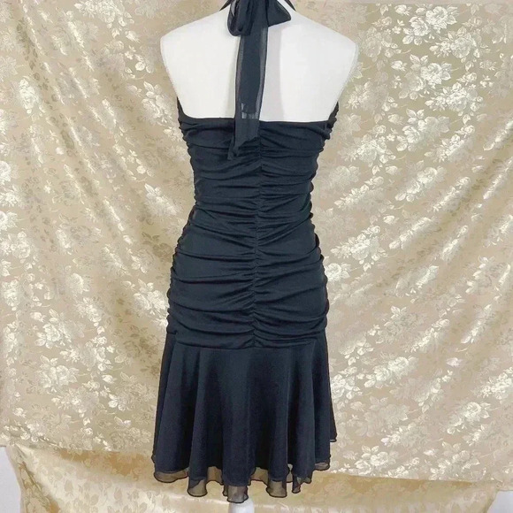 y2k Vintage Ruby Rox Halter Black and Gold Ruched Dress Women's Size L - Picture 5 of 8
